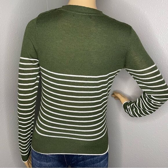Zara Striped Lightweight Long Sleeve Sweater Green and White Size Small - Picture 13 of 13